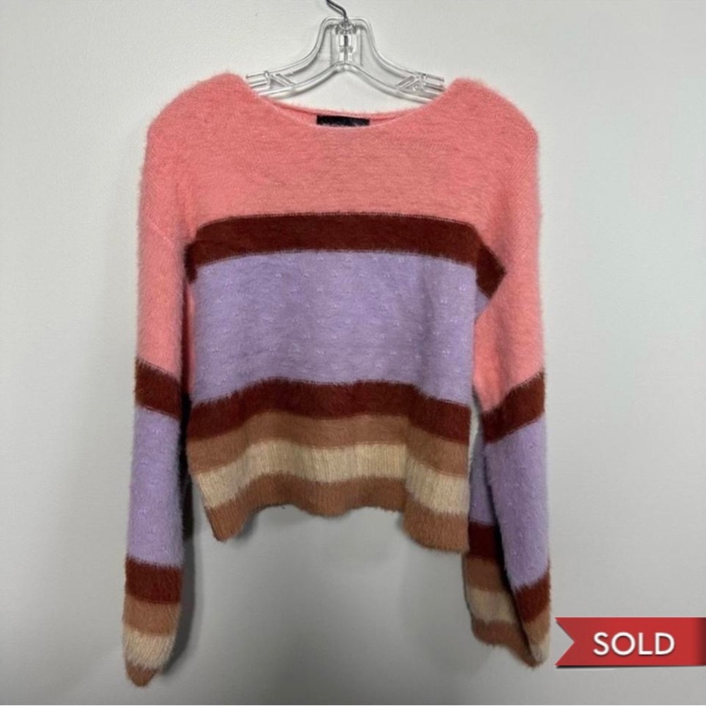 Cotton Candy LA Fuzzy Multicolor Striped Sweater